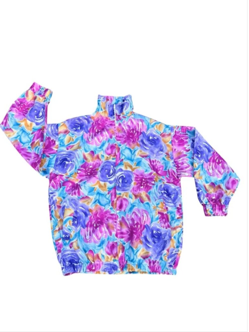 Vintage 80s 90s Floral Windbreaker Jacket M Multicolor Maximalist Bomber
